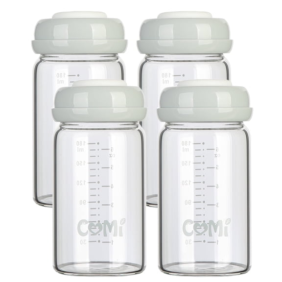 Wide Neck Baby Bottle,Glass Breastmilk Storage Pump Bottles,6oz,BPA Free,4 Gray Lids