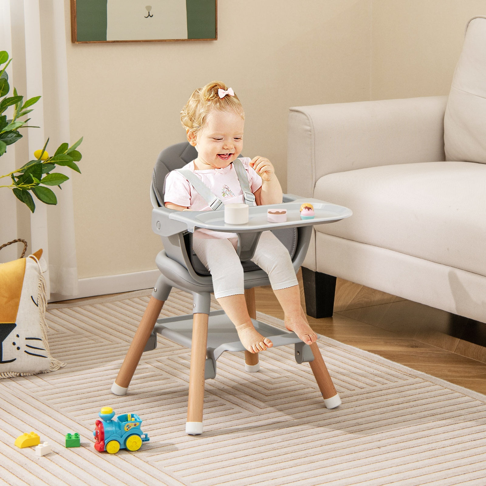 Infans 6-in-1 Convertible Wooden Baby Highchair Infant Feeding Chair w/ Removable Tray
