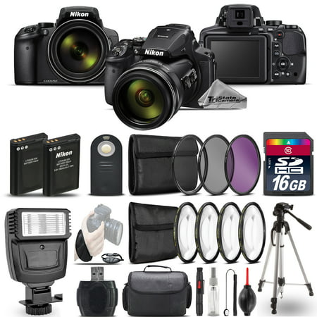 Nikon COOLPIX P900 Digital Camera 83x + Flash + 7PC Filter + EXT BAT - 16GB (Nikon P900 Best Settings)