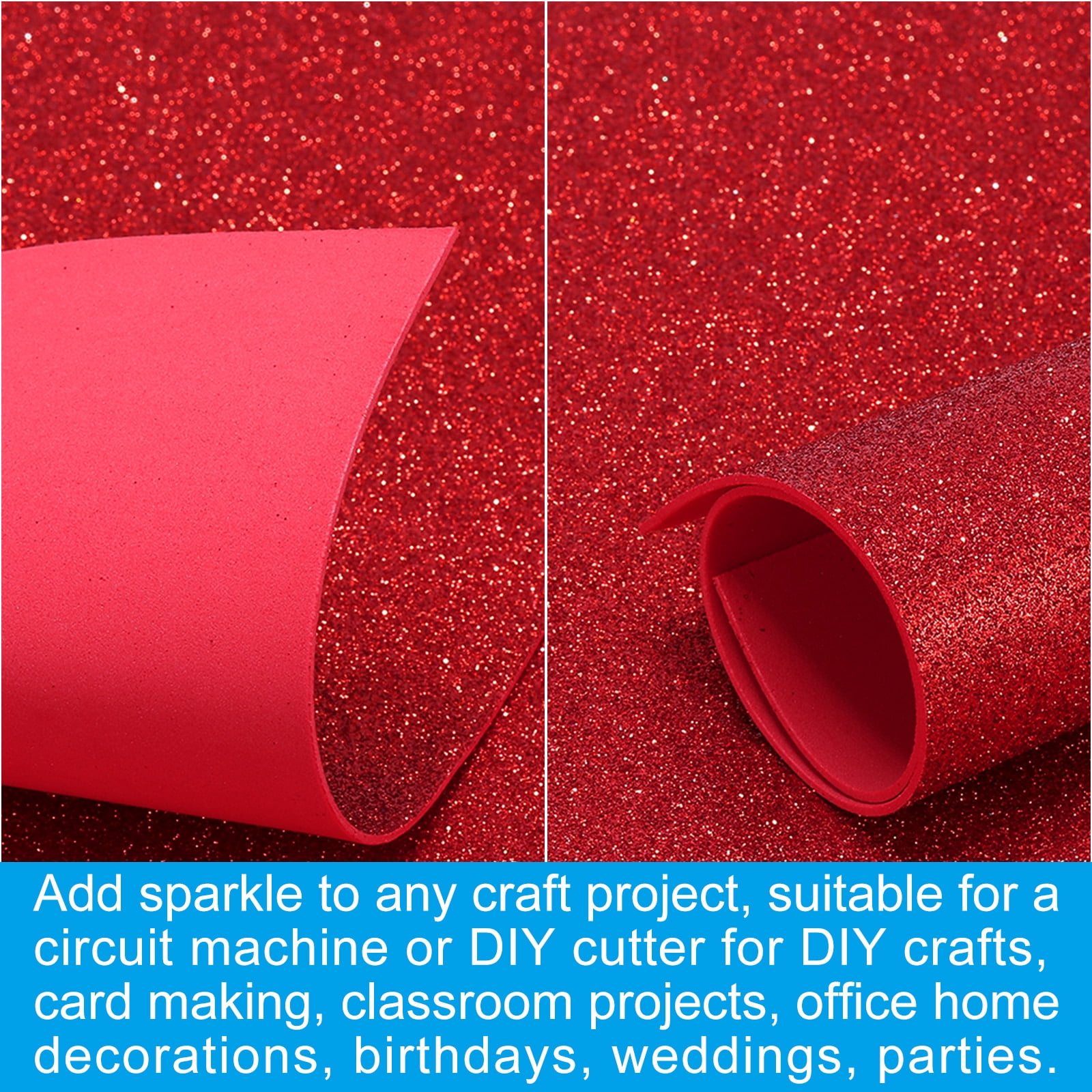 Uxcell Bright Red Shiny EVA Glitter Foam Sheet 11.8 x 7.9 Inch 2mm Thick Sparkle EVA Glitter Felt for Crafts DIY Project, 30 Pcs