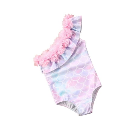 

Caitzr Baby Girls One-piece Bathing Suit Sleeveless Fish Scale Print Swimsuit Swimwear