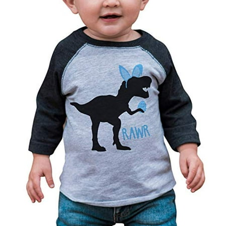 

7 ate 9 Apparel Baby Boy s Dinosaur Happy Easter Grey Raglan