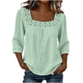 thumbnail image 2 of ClodeEU Women's Square Neck 3/4 Sleeve Blouse,Casual Lace Trim Top with Pleated for Summer Green,Women's Plus M, 2 of 5