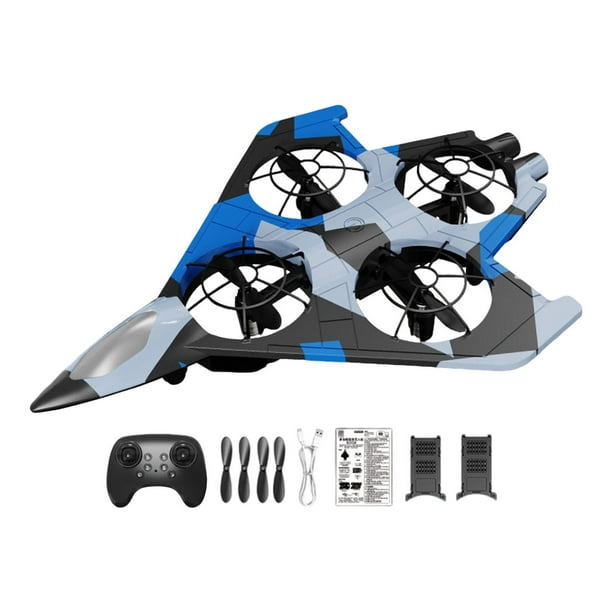 Avión de combate portátil a control remoto para adultos, niños y principiantes. Azul con 2 baterías
