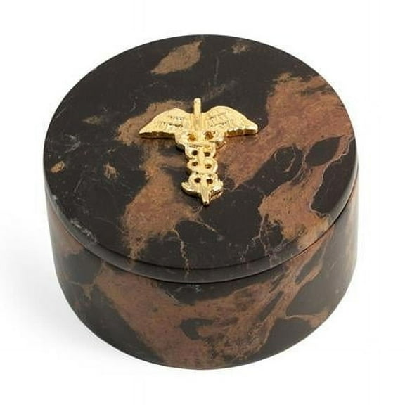 Bey-Berk International D016M Medical Tiger Eye Marble Round Box with Gold Plated Accents