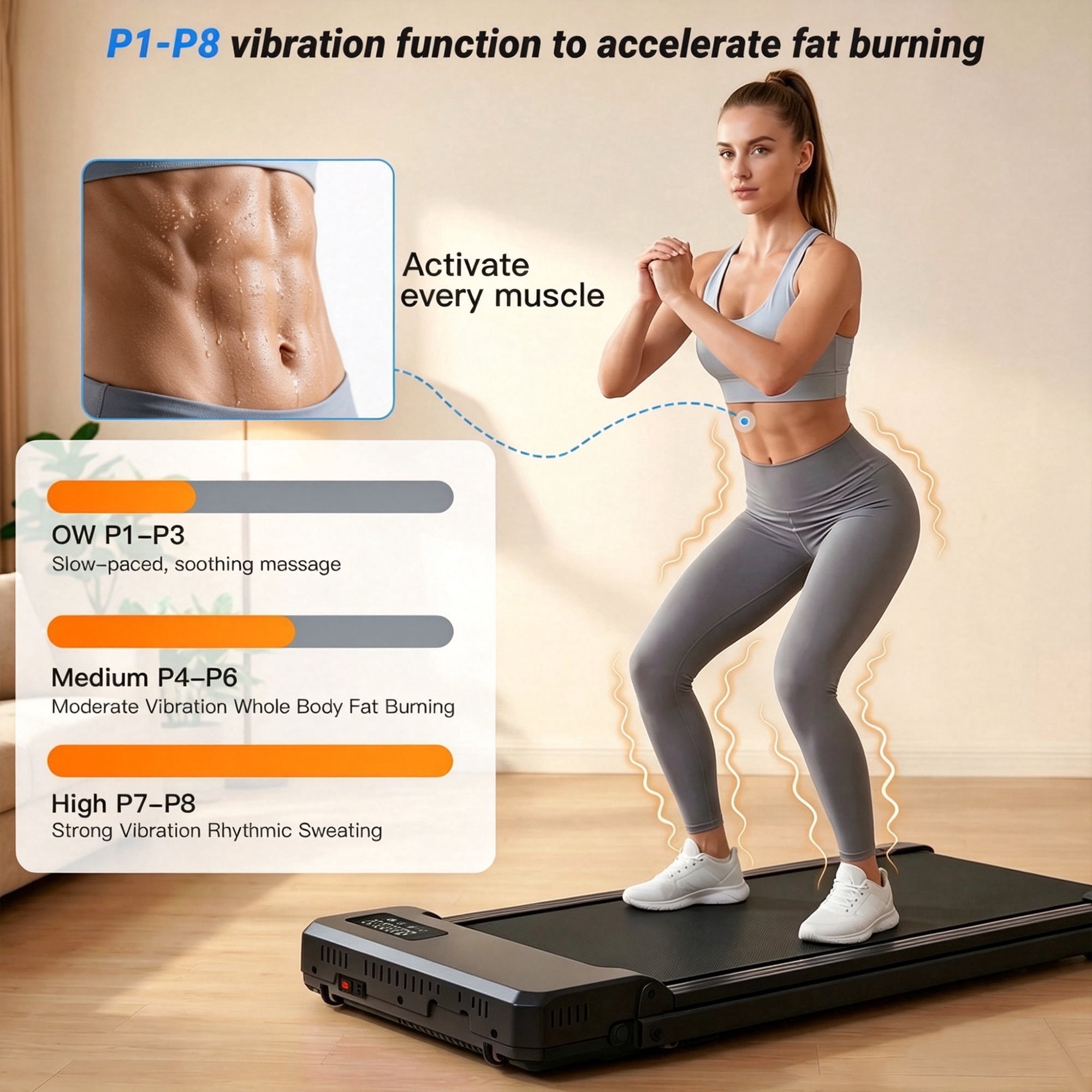 3-in-1 Walking Pad with 8% Incline & Vibration, 2.5HP Under Desk Treadmill for Home Office, 300 lbs Capacity Portable Treadmill with Handlebar, Installation-Free & Space-Saving