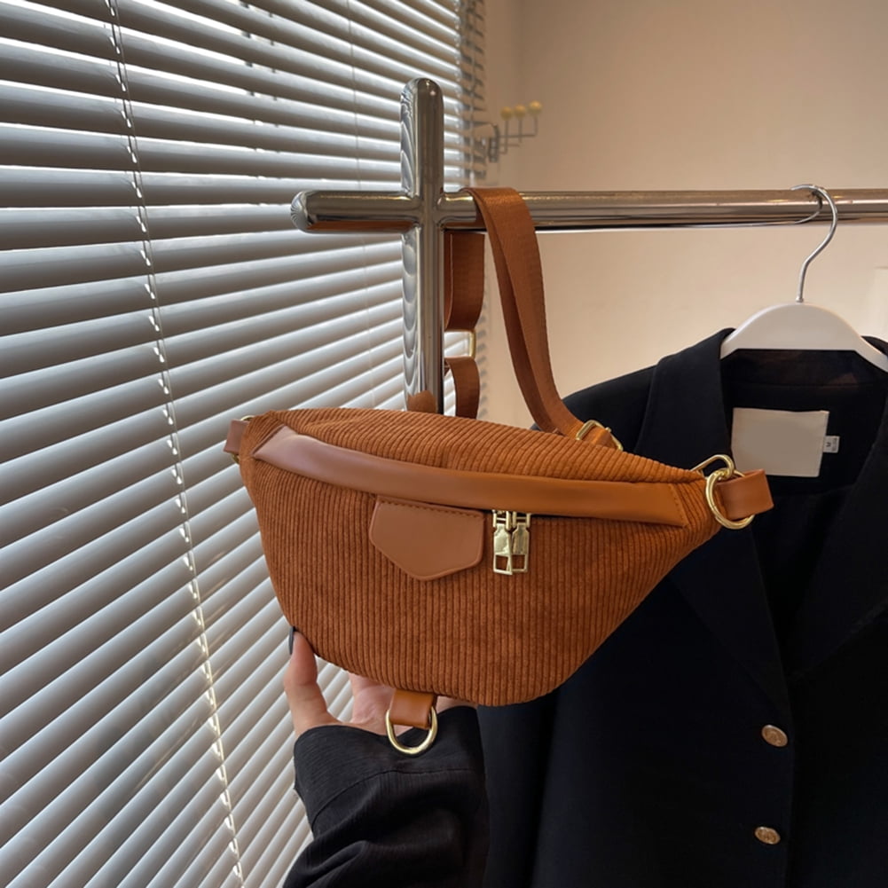TBOLINE Fashion Fanny Pack Corduroy PU Crossbody Bags for Street Shopping  (Beige) 
