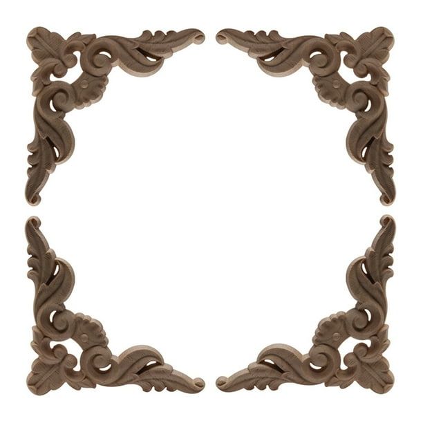 4 PCS Talla de madera Calcomanía floral madera tallada apliques for muebles Armario Marco de puerta Marco de pared Decoración de la casa Artesanía