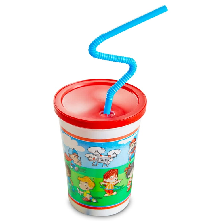 250 Pack] 12 OZ Plastic Kids Cup with Lid and Straw - Spill Proot