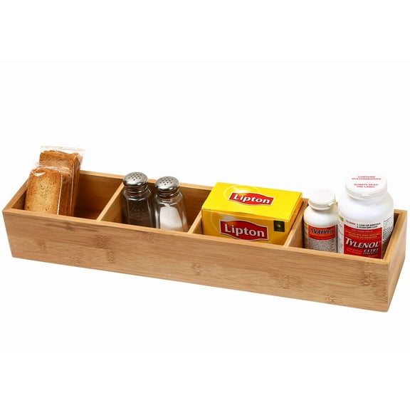 YBM Home Bamboo Drawer Organizer Storage Box with 4 Compartments Tray, Brown 4? x 17.5? x 2.5?