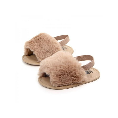 Lavaport Baby Infant Girls Faux Fur Sandals Soft Sole Shoes Plush Slide