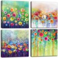 thumbnail image 1 of Lienzo decorativo con flores para baño, 4 paneles, 30 x 30 cm, 1 of 9