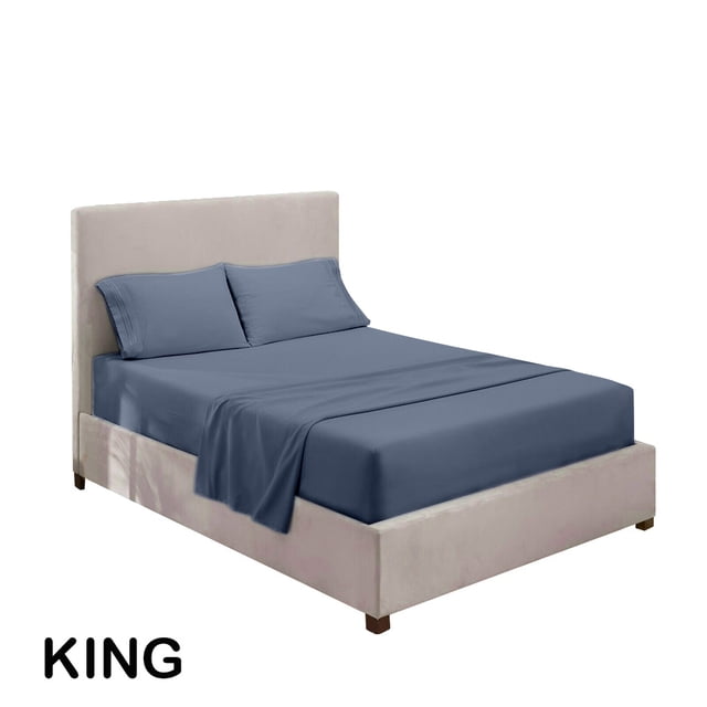 Juego de ropa de cama para el hogar Sábana de cama Funda de colchón Funda de almohada Juego de ropa de cama de poliéster de color sólido, Gris azul, Rey, 4pcs / set kenally HA6267-43B