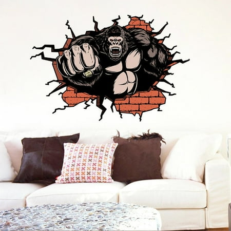 Creative 3d Broken Wall Orangutan Pattern Sticker Home Decor Wallpaper Canada - Wall Stickers Home Decor Wallpaper Creative 3d Broken Wall Orangutan Pattern Sticker Home Decor Wallpaper Canada - Wall Stickers Home Decor Wallpaper