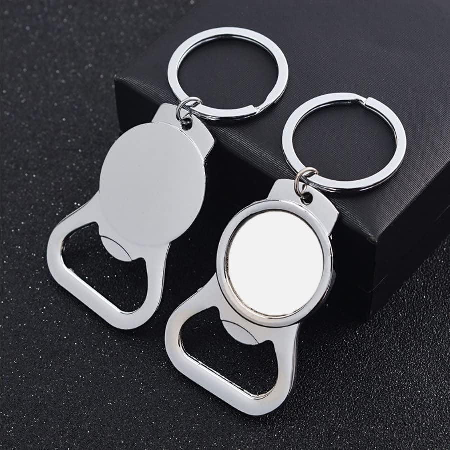 MKEUDQ-Bottle Opener Keychain Portable Beer Bottle Opener Key Chain Blank Round Tag Keyring Beverage Bottle Opener Key Ring Gift for Men and Women