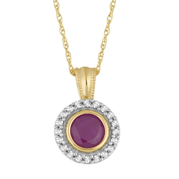 10k Gold Ruby & 1/8 Carat T.W. Diamond Halo Pendant Necklace