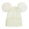 thumbnail image 3 of Baby Solid Color Ribbed Knit Beanie with Pom Poms, Toddler Winter Hat with Soft Velvet Lining, Warm Rib Texture Baby Hat for Boys and Girls, Stretchy Knit Pom Pom Hat for Cold Weather White, 3 of 5
