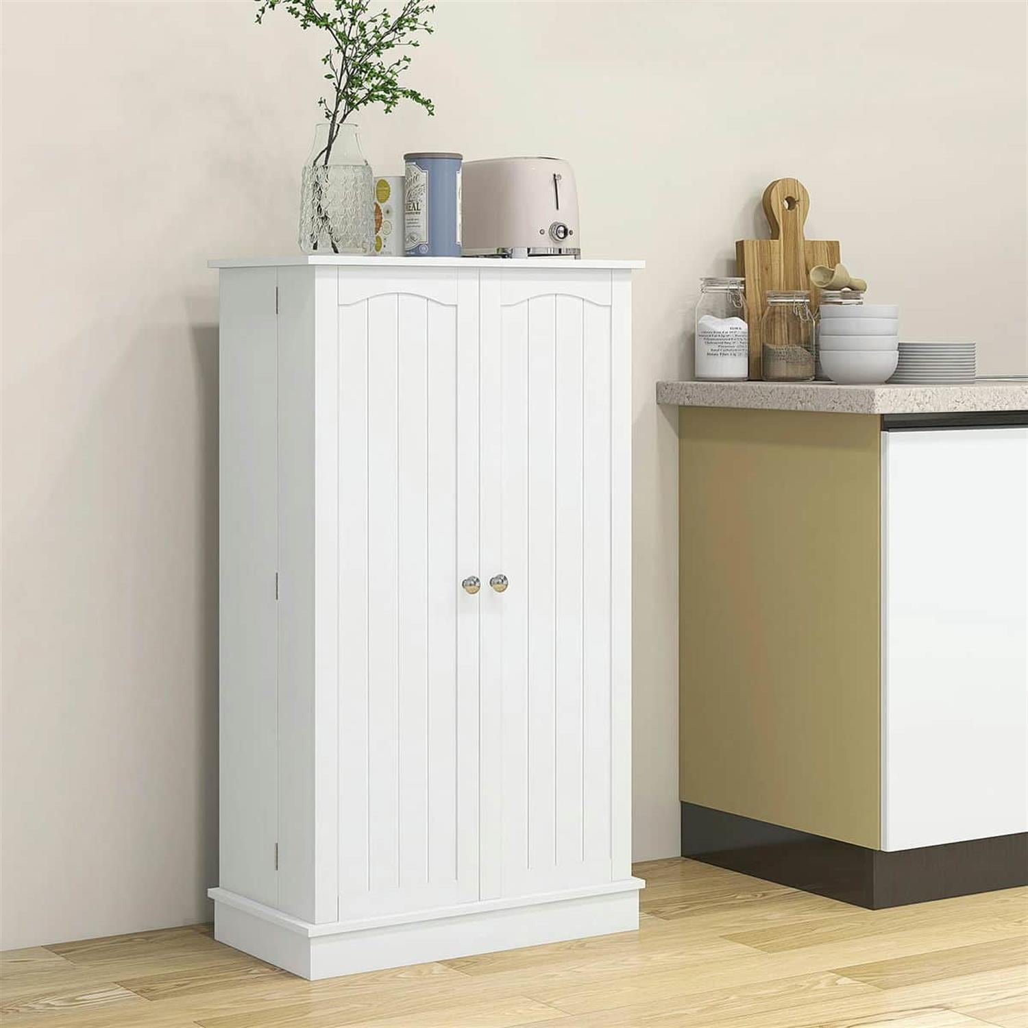 Demi Bonn 23" Freestanding Kitchen Pantry Cabinet, Double Door Storage Sideboard, 5-Tier Shelving for Home Organization, White