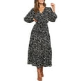 thumbnail image 1 of Women's Boho Leopard Print Ruffle Long Sleeve V Neck Casual Flowy Party Maxi Dress, 1 of 7