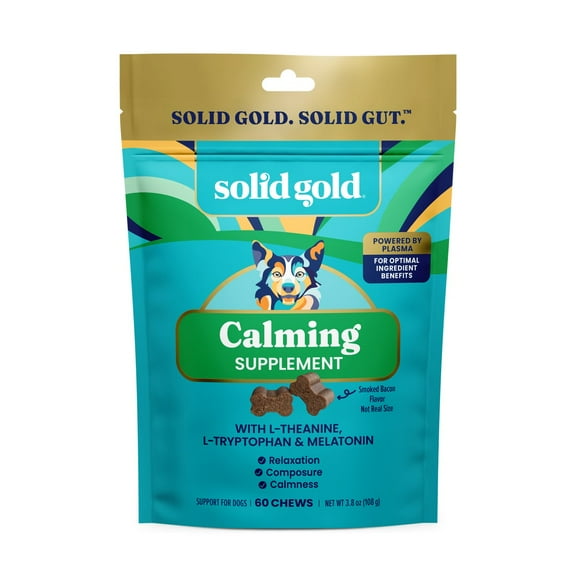 Solid Gold Calming Supplement for Dogs, for Anxiety and Stress Relief, Bacon 60 Count