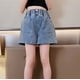 thumbnail image 4 of WILLBEST Pantalones Mujer Pantalones Cortos Vaqueros para Niñas, Informales, de Verano, Con Cintura Elástica, Pierna Recta, Con Bolsillos, Cómodos, Elásticos, de Cintura Alta. 7-8 Years, 4 of 8
