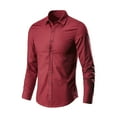 thumbnail image 2 of Clearance! Hontri Men's Fashion Business Leisure Lapel Pure Color Long-Sleeved Shirt Top Blouse Men Shirts Wine L, 2 of 3