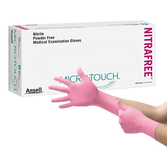 Micro-Touch NitraFree Nitrile Exam Glove, Medium, Pink (BX/1)