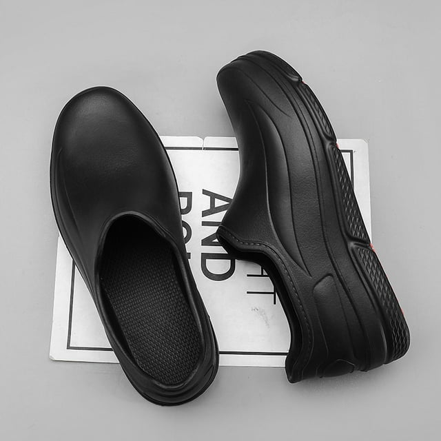New Non-slip Resistant Work Shoes for Cook Unisex Kitchen Chef Shoes Slip on Waterproof Oil-Proof Kitchen Chef Clogs Solid Color black 36