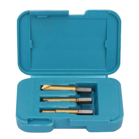 Extracteurs à vis, 3 pièces, ensemble de décapant d'extracteur de vis à revêtement de titane HSS, outil de retrait d'extracteur de boulon de forage dépouillé et rouillé, avec une boîte en plastiqu
