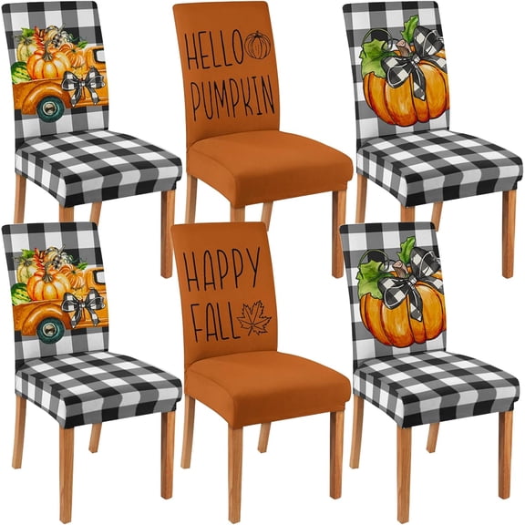 4 Pcs Fall Chair Covers for Dining Room, Thanksgiving Stretch Removable Dining Chair Cover Set of 4, Autumn Pumpkin Truck Chair Slipcovers Seat Protector for Fall Restaurant Decor
