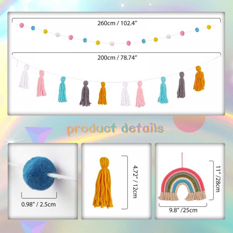Colorful Cotton Tassel Garland Banner – Boho Wall Hanging For Birthday, Baby Shower, Nursery & Room Decor
