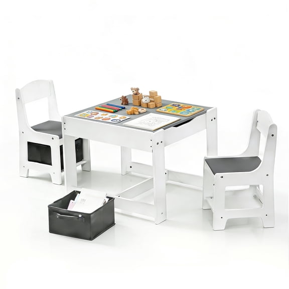 Toddler Table and Chair Set - Kids Table and Chairs with Detachable Tabletop & Storage Drawers, Kids Furniture Set for Crafts, Arts