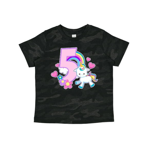 Inktastic I Am Five Years Old with Unicorn and Hearts Girls Toddler T-Shirt