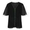 thumbnail image 4 of Hfyihgf Women's V Neck Lace Crochet Tops Casual Loose Summer Short Sleeve Swiss Dot Tops Tunic Shirts Blouses(Black,XL), 4 of 6