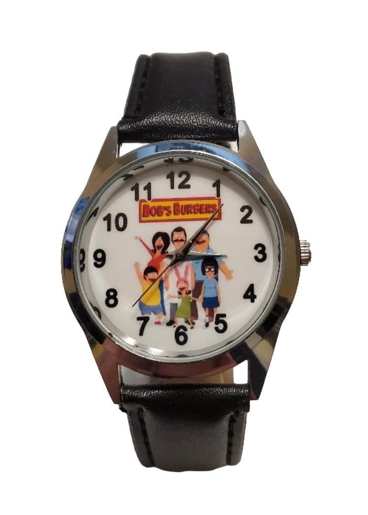 Bob's Burgers Characters Quartz Black Leather Band Wrist Watch