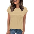 thumbnail image 6 of ClodeEU Womens V-Neck Short Sleeve Crew Neck Pleated Front T-Shirt ,Loose Dressy Casual Summer Tee Tops Khaki,Womens Plus L, 6 of 8