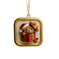 Luoshdecor Christmas Cute Bear Ornament,Acrylic Animal Hanging Ornament New Year Gifts for Christmas Decorations Animal Lover 3.1 in