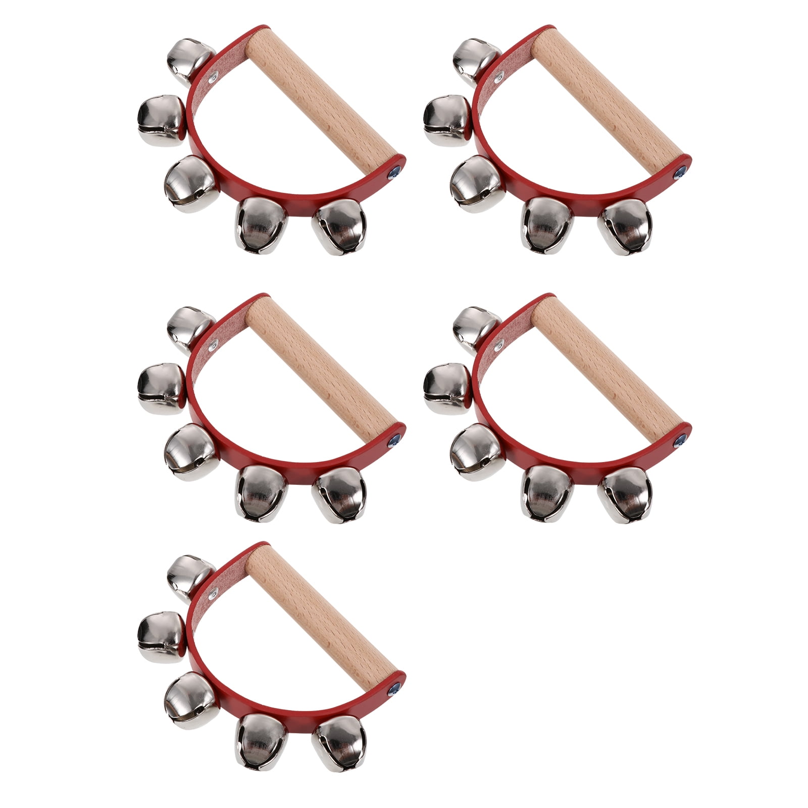5pcs Sleigh Bell Xmas Handle Bells Instrument Musical Shaking Wooden