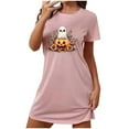 thumbnail image 3 of Sakmal Halloween Night dress for Women Cute Pink Loose Lightweight Nightshirt Short Sleeve Crew Neck Short Pumpkin Print Nightgowns S-2XL, 3 of 4