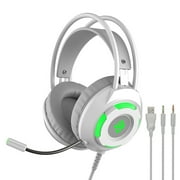 Ajazz AX120 USB Wired Headset 3.5mm Stereo Gaming Headset Noise Cancelling Headphone with Mic 50mm Driver Unit White
