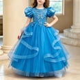 thumbnail image 4 of LEKWK Girls Tulle Ball Gown Puff Sleeve Ruffled Ribbon Formal Princess Dress with Lace Embroidery Prom Gown Wedding Flower Girl Dress for Birthday Party, 4 of 6