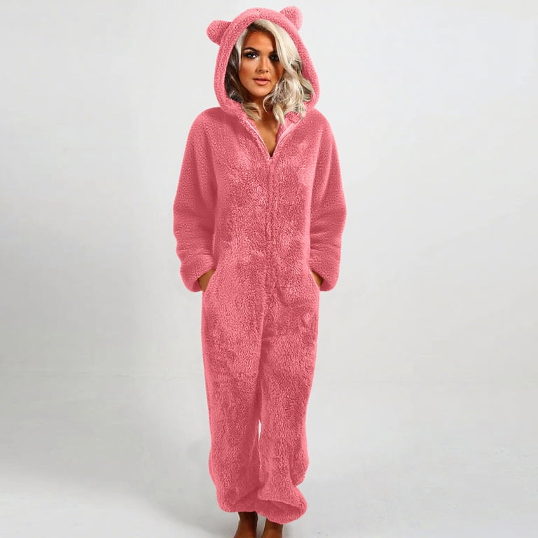 Buy COZYPOIN Womens Fleece Onesies Pajamas Fuzzy Sherpa Adult Hooded One  Piece Onesie Winter Romper Flannel Loungewear Sleepwear, Beige, Small at  Amazon.in Women Teddy Fleece Zip Up One Piece Hooded Pajamas Cozy Sleepwear