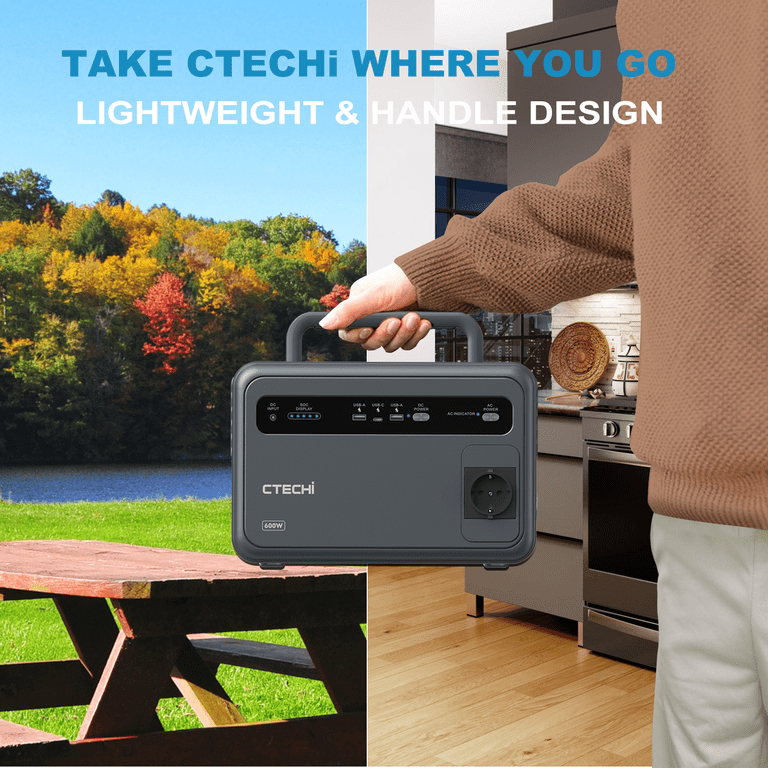 CTECHi GT600 Portable Power Station, 600W, 384Wh Backup for 