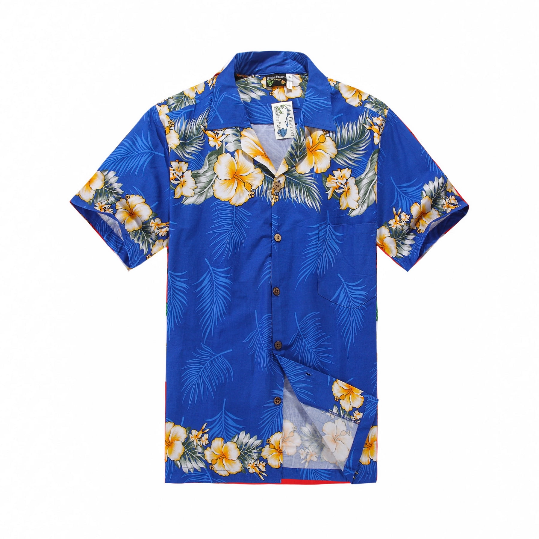 Hawaiian Shirt Aloha Shirt in Blue with Cross Floral - Walmart.com