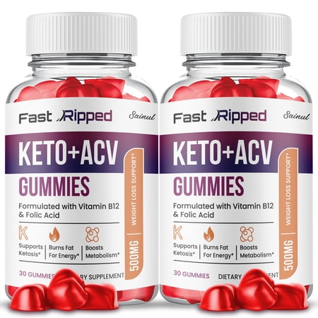 Fast Ripped Keto ACV Gummies, Maximum Strength, Apple Cider Vinegar, 2 Month Supply Dietary Supplement (2 Pack)