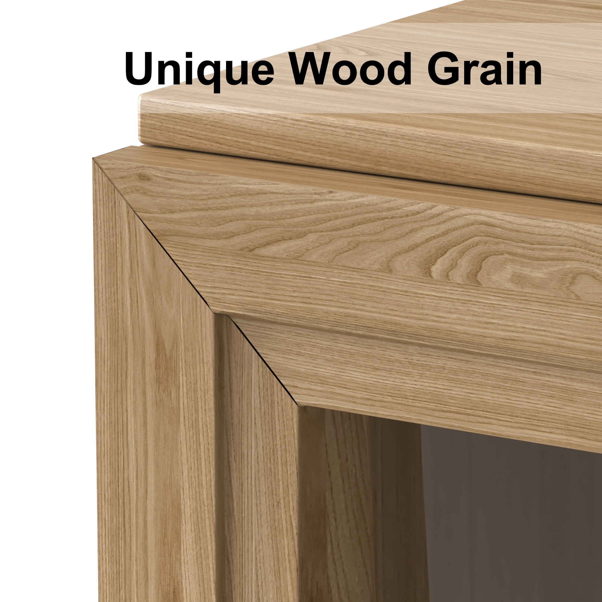 MAYEERTY 2-Set 31*31*16" Modern Natural Wood Grain Storage Cabinet with Glass Door for Living Room