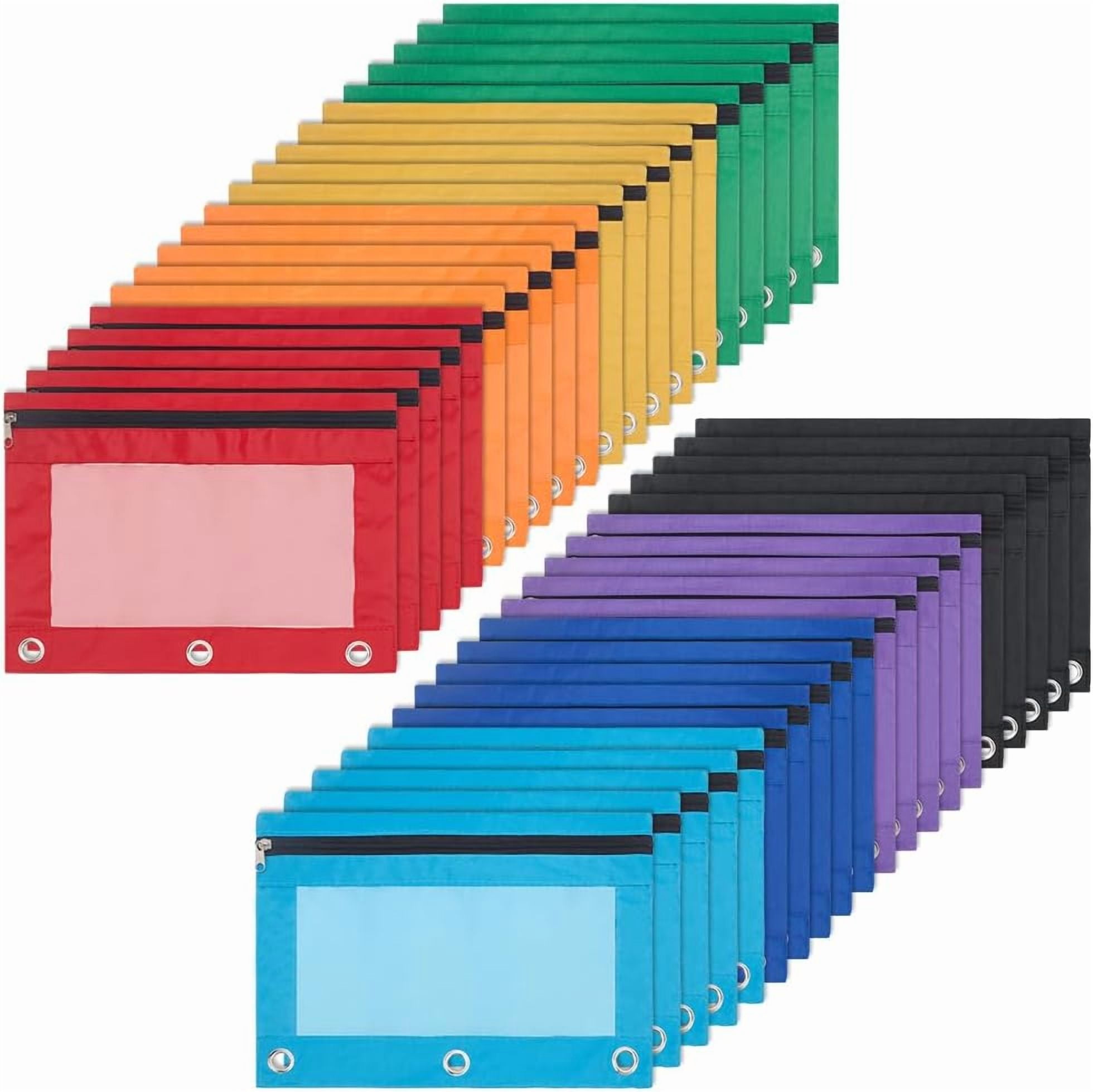 Pencil Pouch for 3 Ring Binder Bulk 24 Pack Mesh Zipper Pencil Case Bags in Assorted Colors - Sturdy and Durable Cloth Pencil Holder