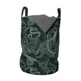thumbnail image 1 of Marine Laundry Bag, Underwater Fishes Coral Reef Octopus and Jellyfish Hand Drawn Aquatic, Basket with Handles Drawstring Closure for Laundromats, 13" x 19", Dark Reseda Green Seafoam, by Ambesonne, 1 of 4