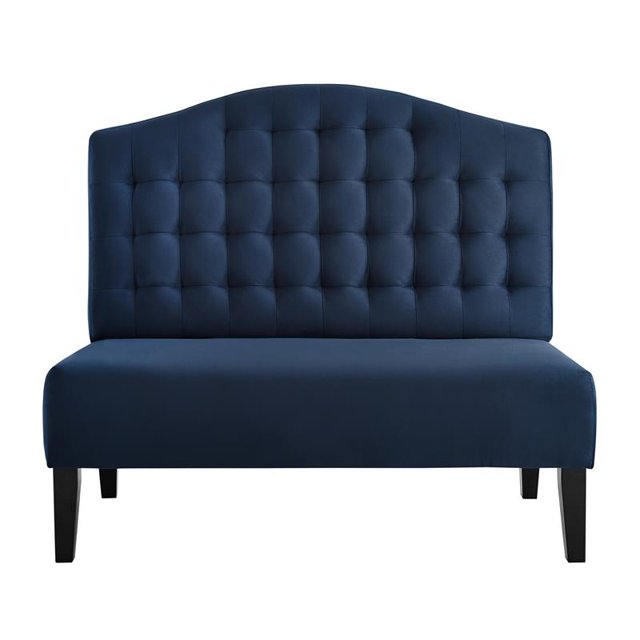 Home Fare Biscuit Tufted Entryway Bench in Navy Blue Velvet