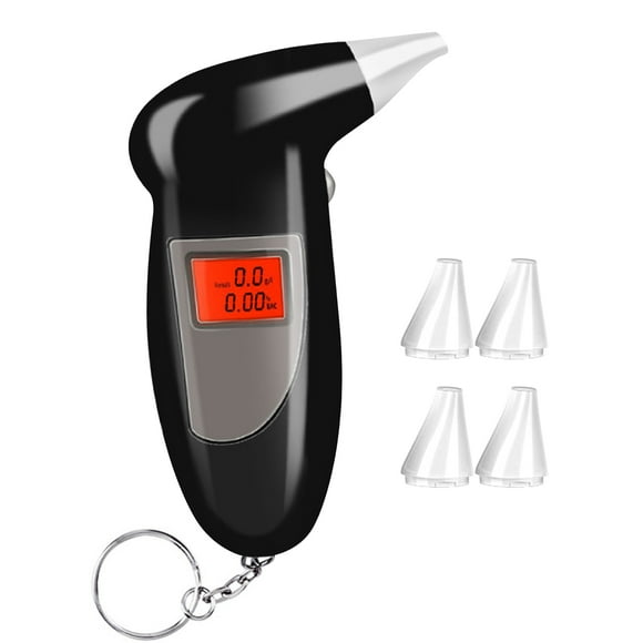 Portable Breathalyzer with 5 Mouthpieces Breath Alcohol Tester Keychain Backlit LED Digital Accurate BAC Detector